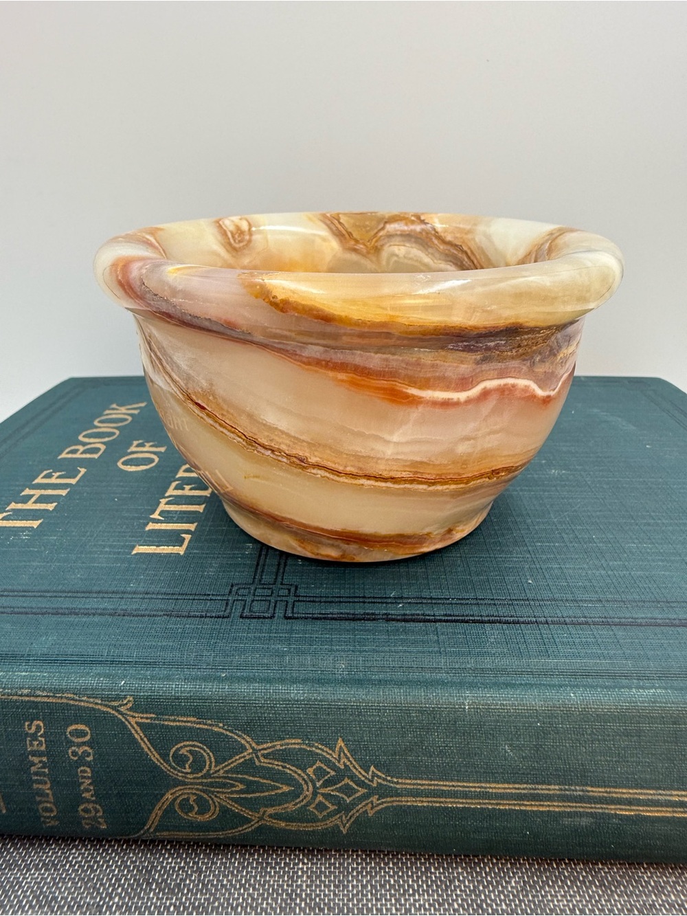Vintage Carved Onyx Stone Bowl, Trinket Dish, Tea Light Holder